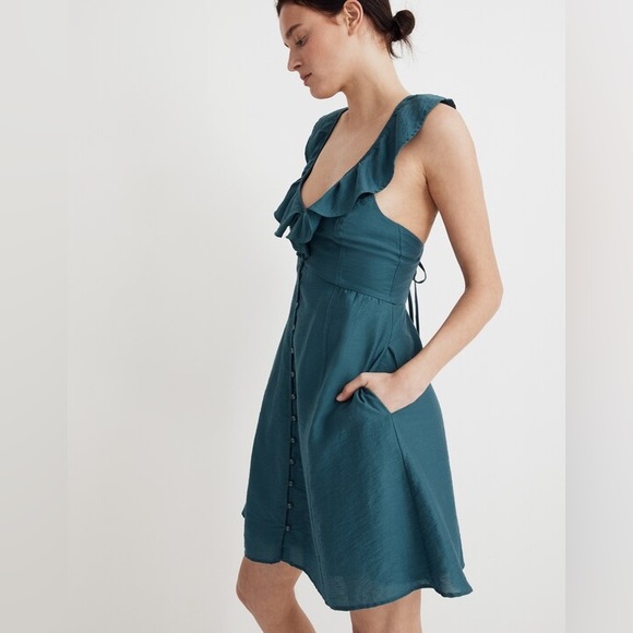 NWT Madewell Teal Ruffle Button-Front Mini Dress
- 6